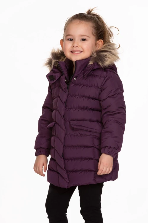 Desenli Kapşonlu Kız Çocuk Mont 4013-1