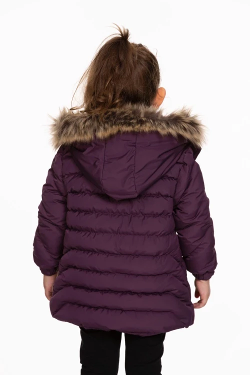 Desenli Kapşonlu Kız Çocuk Mont 4013-1