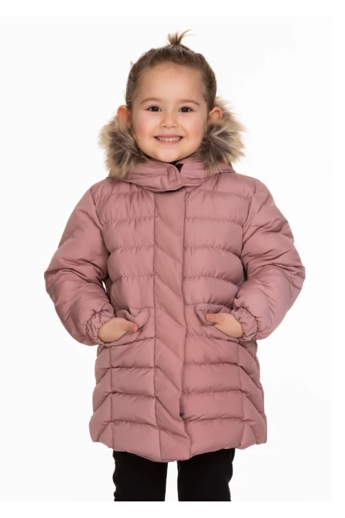 Desenli Kapşonlu Kız Çocuk Mont 4013-1