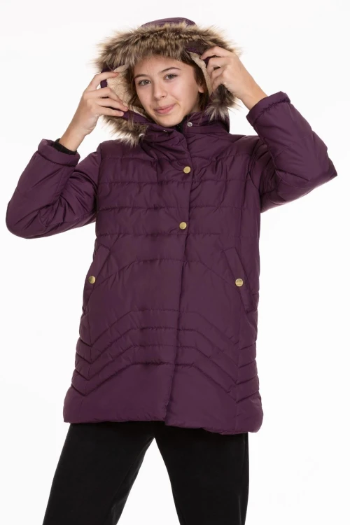 Desenli Kapşonlu Kız Çocuk Mont 4021-1