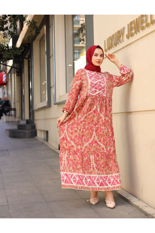 Desenli Viskon Elbise N007