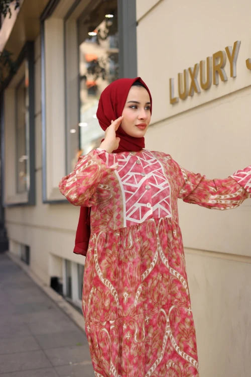 Desenli Viskon Elbise N007