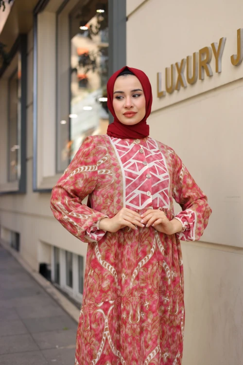 Desenli Viskon Elbise N007