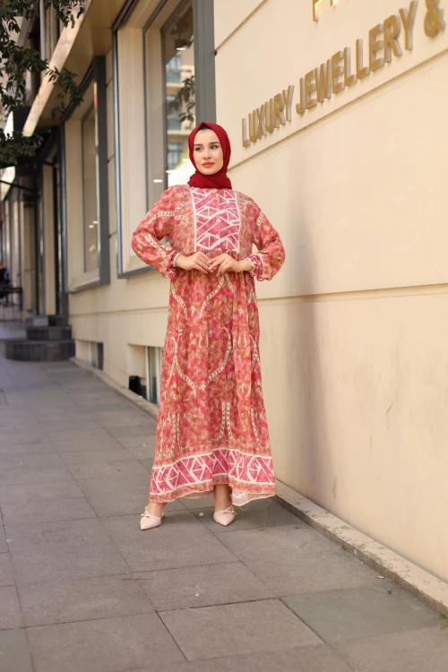 Desenli Viskon Elbise N007