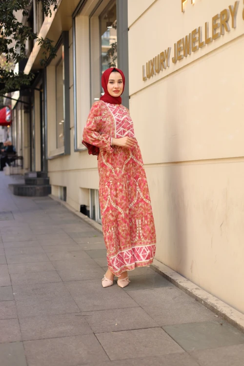 Desenli Viskon Elbise N007