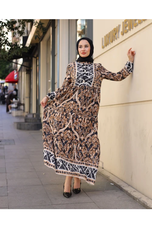 Desenli Viskon Elbise N007