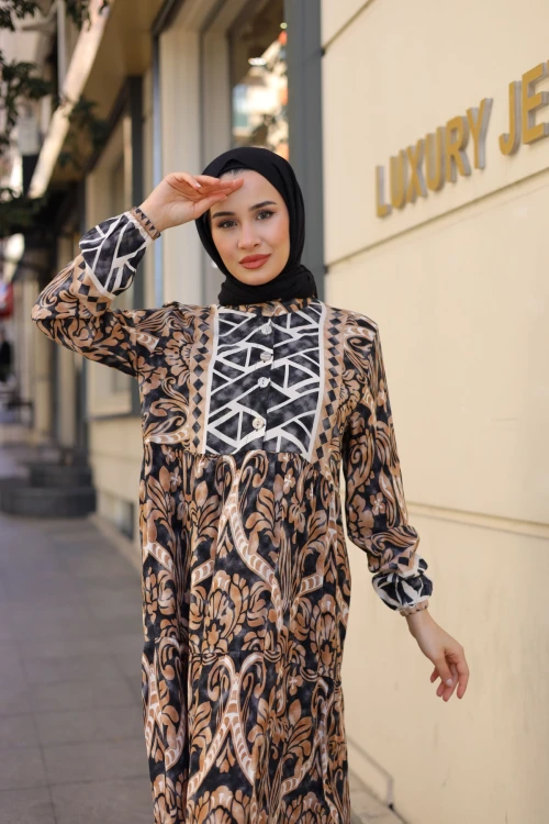 Desenli Viskon Elbise N007