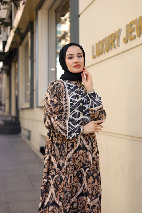 Desenli Viskon Elbise N007