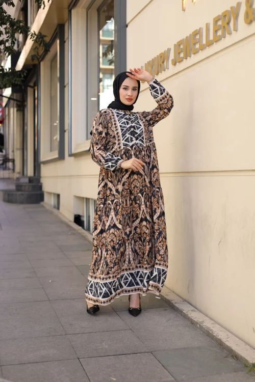 Desenli Viskon Elbise N007