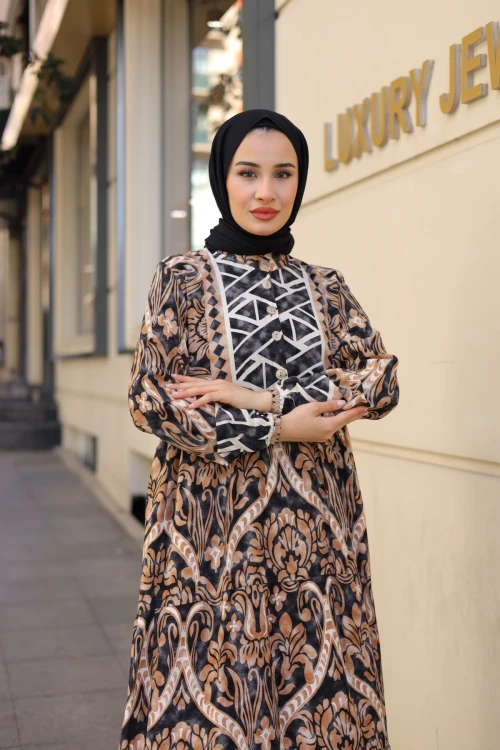 Desenli Viskon Elbise N007