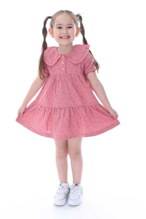 Desenli Yakası Fırfırlı Elbise 24028