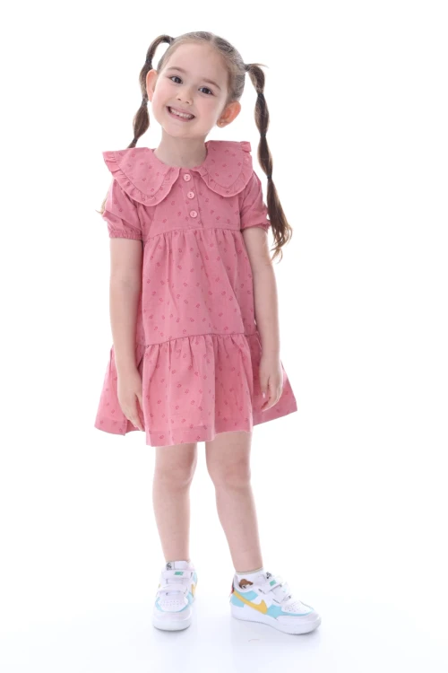 Desenli Yakası Fırfırlı Elbise 24028