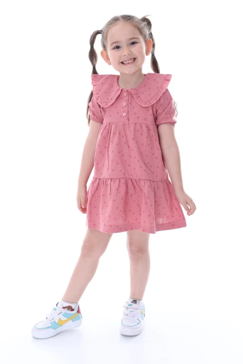 Desenli Yakası Fırfırlı Elbise 24028