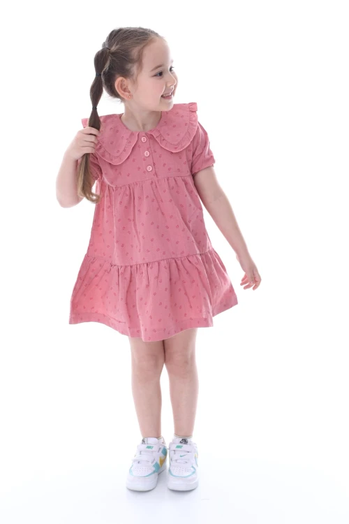 Desenli Yakası Fırfırlı Elbise 24028