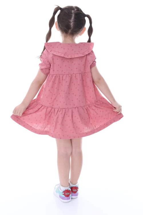 Desenli Yakası Fırfırlı Elbise 24028