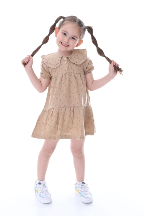 Desenli Yakası Fırfırlı Elbise 24028