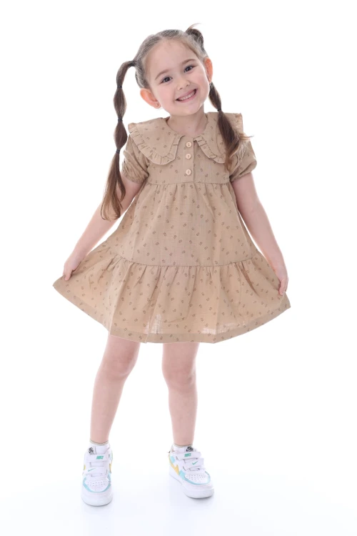 Desenli Yakası Fırfırlı Elbise 24028