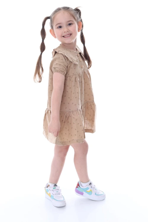 Desenli Yakası Fırfırlı Elbise 24028