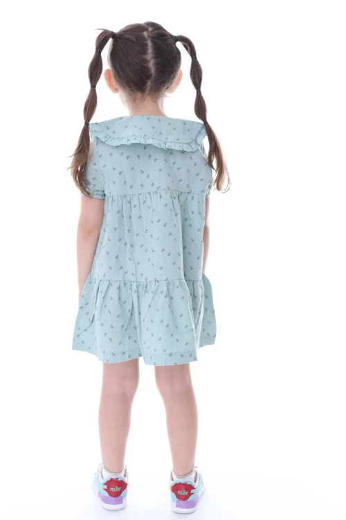 Desenli Yakası Fırfırlı Elbise 24028