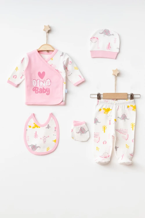 Dino Baskılı Kız Bebek 5li Set 3004