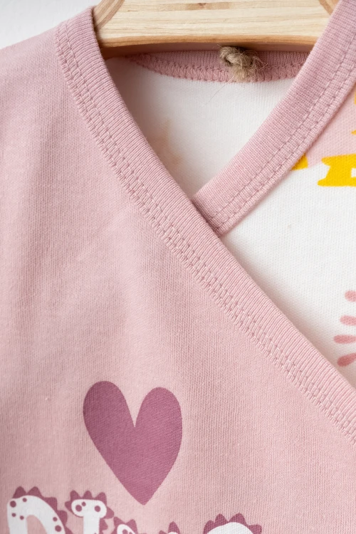 Dino Baskılı Kız Bebek 5li Set 3004