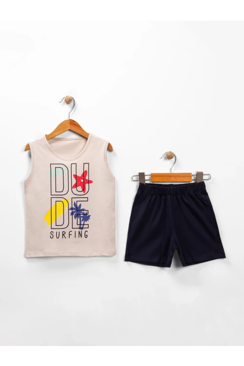 Dude Baskılı Sıfır Kol Şortlu Takım 15296