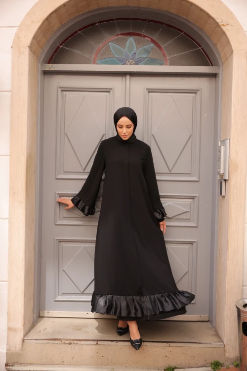 Fırfırlı Fermuarlı Ferace 8114