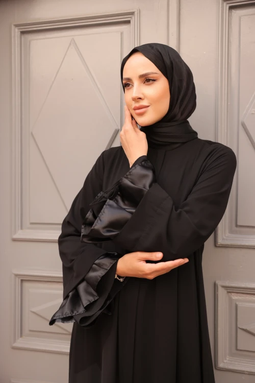 Fırfırlı Fermuarlı Ferace 8114