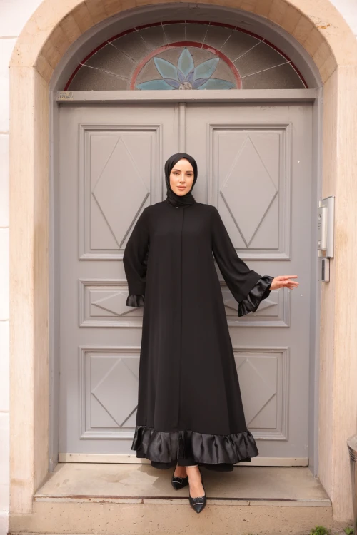 Fırfırlı Fermuarlı Ferace 8114