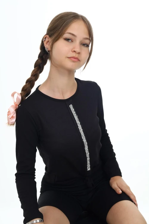 Fitilli Önü Taşlı Uzun Kol Body 9415