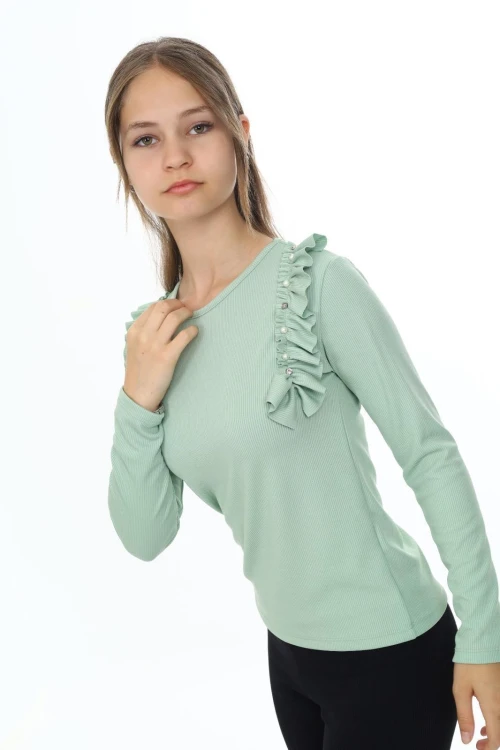 Fitilli Yakası İncili Uzun Kol Body 9408