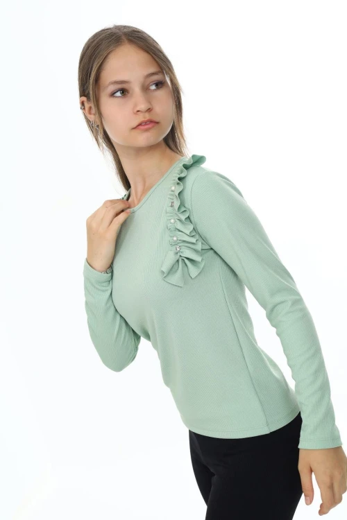 Fitilli Yakası İncili Uzun Kol Body 9408