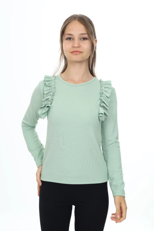 Fitilli Yakası İncili Uzun Kol Body 9408