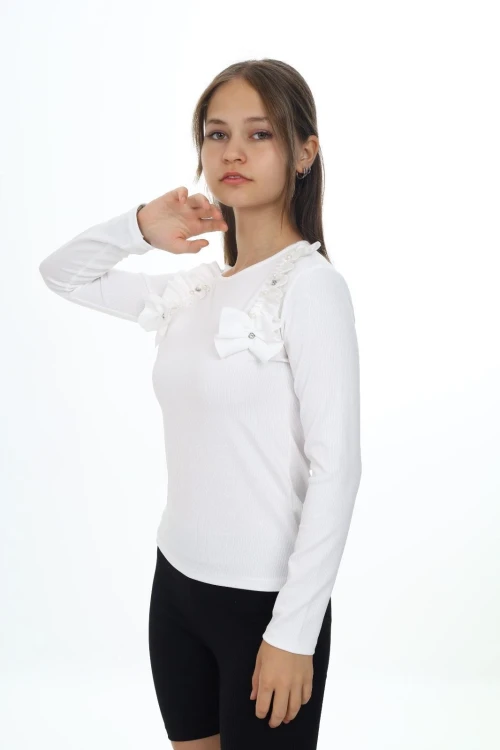 Fitilli Yakası İncili Uzun Kol Body 9408