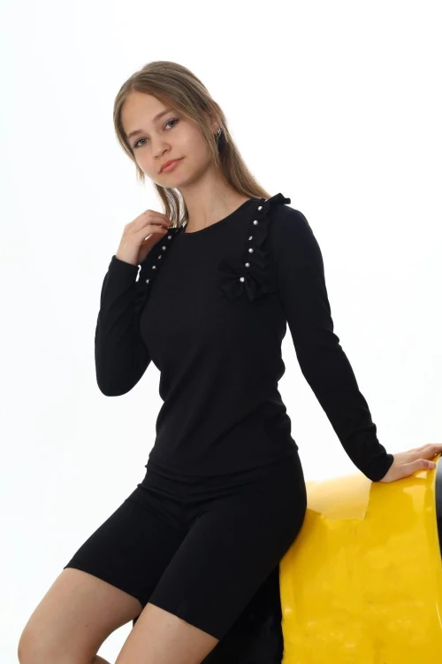 Fitilli Yakası İncili Uzun Kol Body 9408