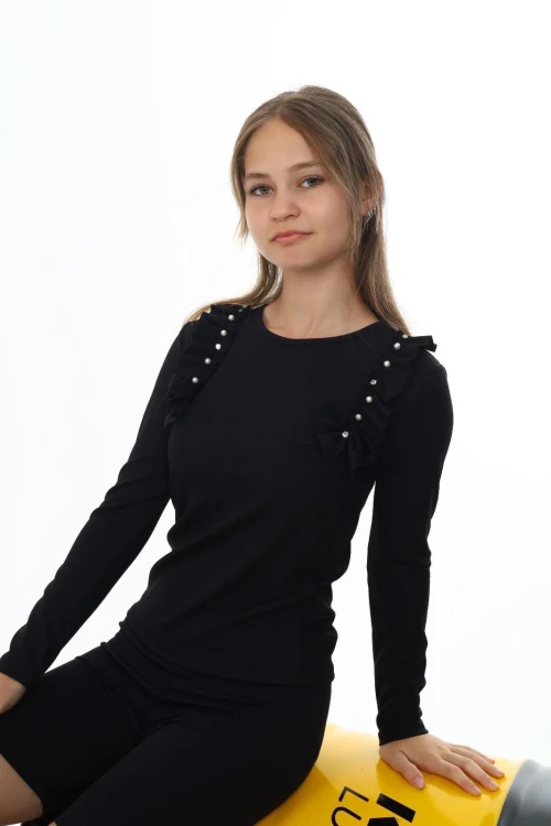 Fitilli Yakası İncili Uzun Kol Body 9408