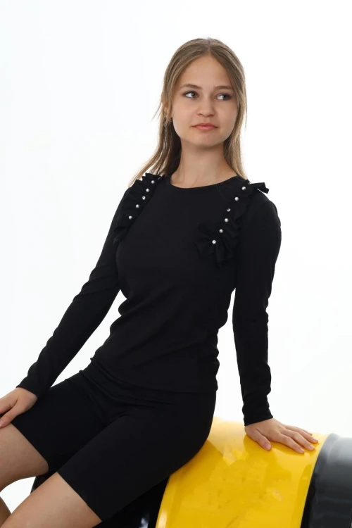 Fitilli Yakası İncili Uzun Kol Body 9408