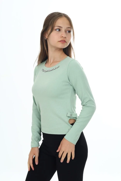 Fitilli Yakası Taşlı Uzun Kol Body 9406