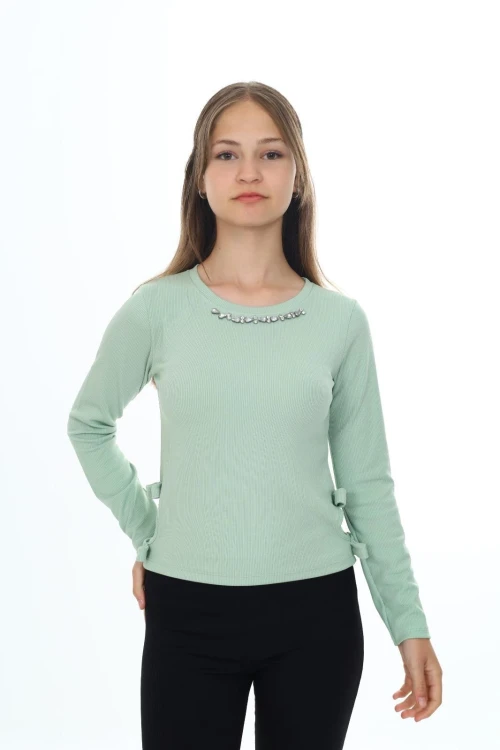 Fitilli Yakası Taşlı Uzun Kol Body 9406