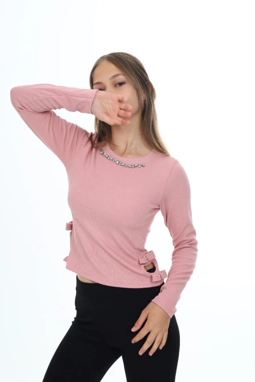 Fitilli Yakası Taşlı Uzun Kol Body 9406