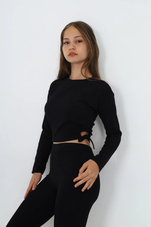 Fitilli Yanları Büzgülü Uzun Kol Body 9403