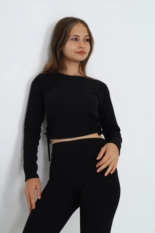 Fitilli Yanları Büzgülü Uzun Kol Body 9403