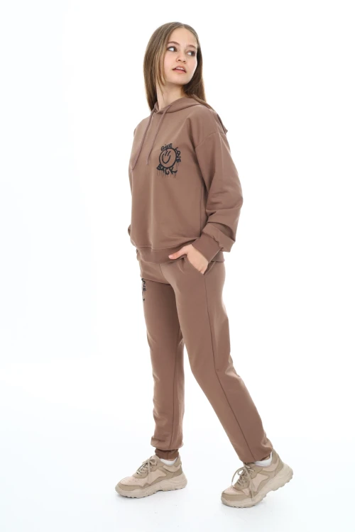 Gıve Love Back Baskılı Kapşonlu Kız Takım 5051