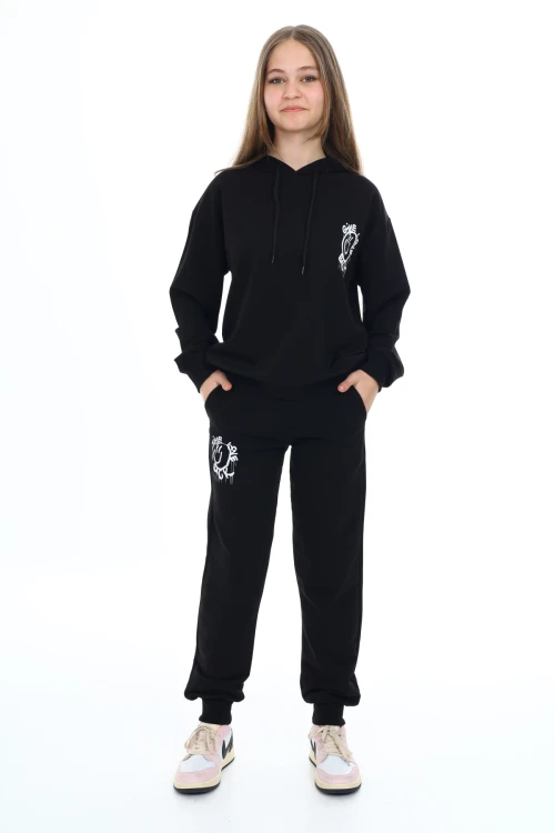 Gıve Love Back Baskılı Kapşonlu Kız Takım 5051