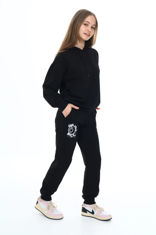 Gıve Love Back Baskılı Kapşonlu Kız Takım 5051