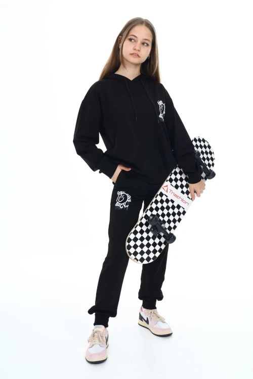 Gıve Love Back Baskılı Kapşonlu Kız Takım 5051