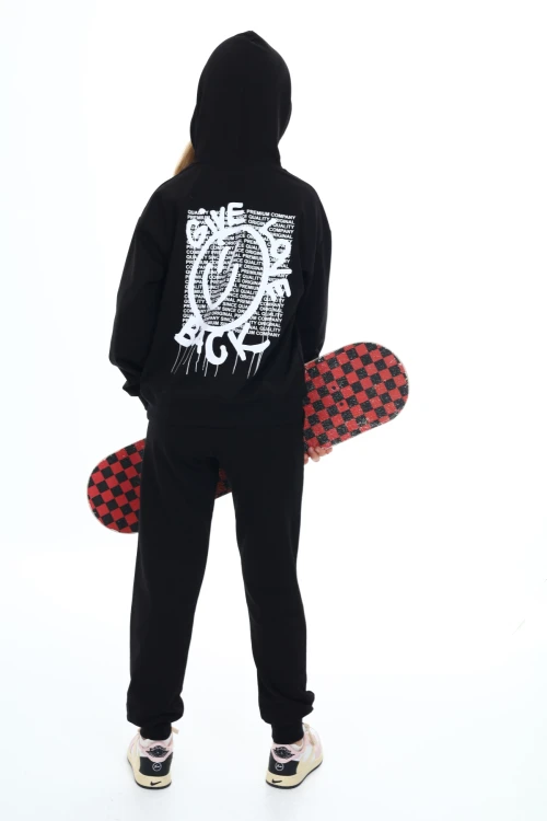 Gıve Love Back Baskılı Kapşonlu Kız Takım 5051