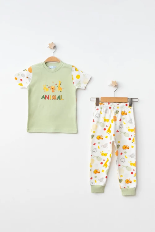 Hayvanlar Desenli Kısa Kol Pijama Takımı 54215