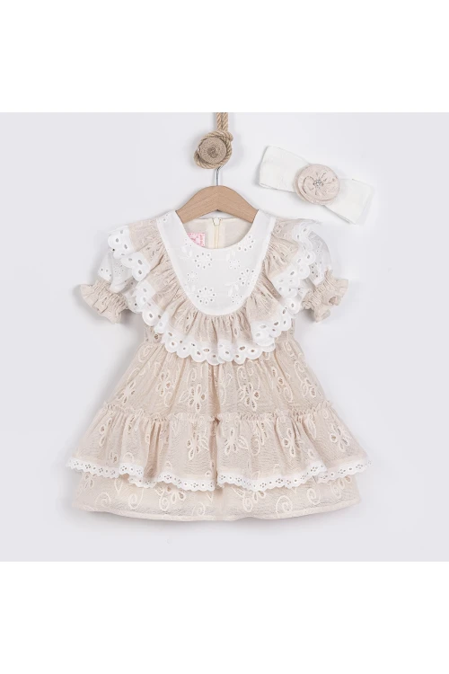 İşlemeli Tül Detaylı Elbise 24105