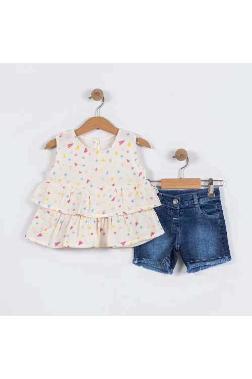 Kalp Desenli Şortlu Takım 9126